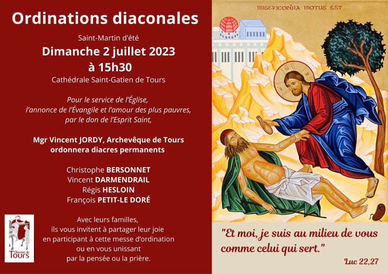 Diocèse de Tours - Ordinations diaconales le 2 juillet 2023 15h30
